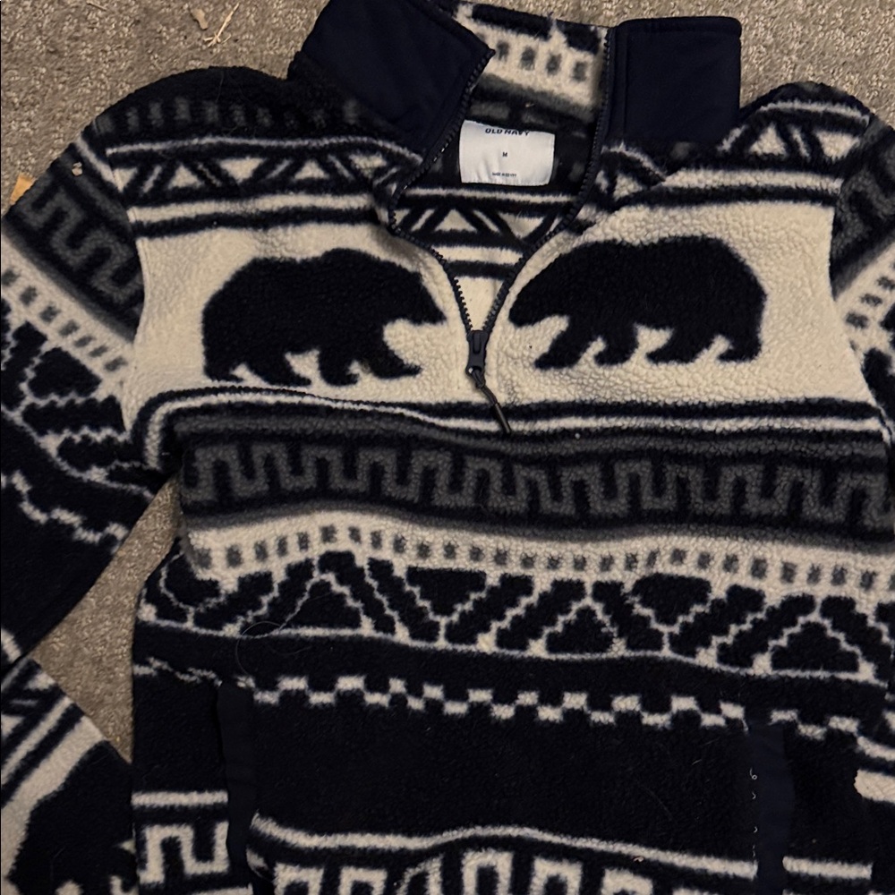 Medium old navy Men's blue and Cream Bear Pattern Sweater
